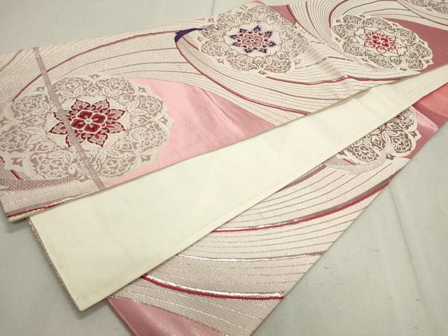 平和屋着物◎六通柄袋帯 唐織 孔雀正倉院花文 銀糸 正絹 逸品 CAAV4352in