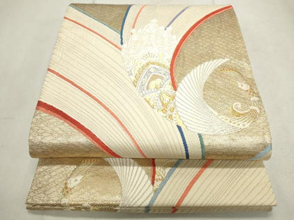 平和屋着物◎六通柄袋帯 唐織 孔雀文 金銀糸 正絹 逸品 CAAV4353in