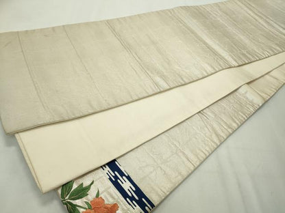 平和屋着物◎太鼓柄袋帯 刺繍 横段枝花文 金銀糸 正絹 逸品 CAAV4367in