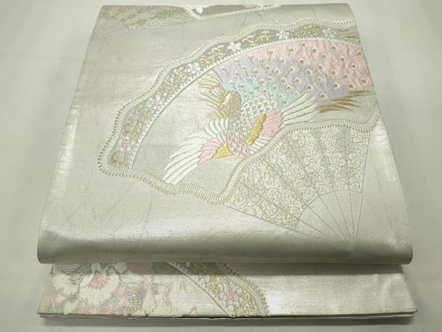平和屋着物◎六通柄袋帯 唐織 扇面孔雀花文 金銀糸 正絹 逸品 CAAV4371in