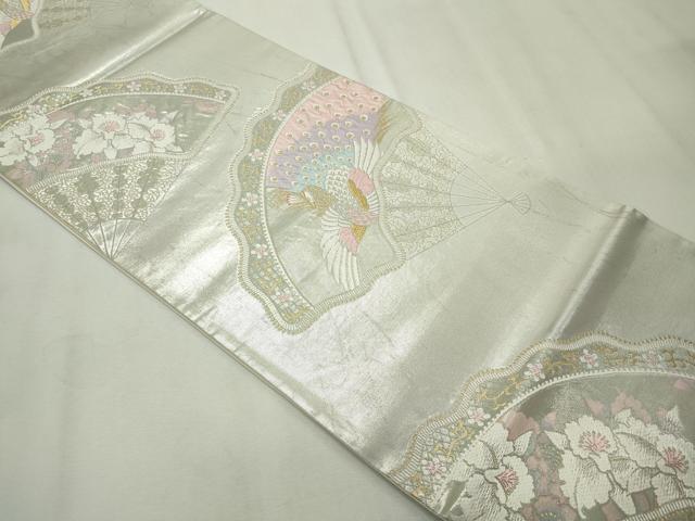 平和屋着物◎六通柄袋帯 唐織 扇面孔雀花文 金銀糸 正絹 逸品 CAAV4371in