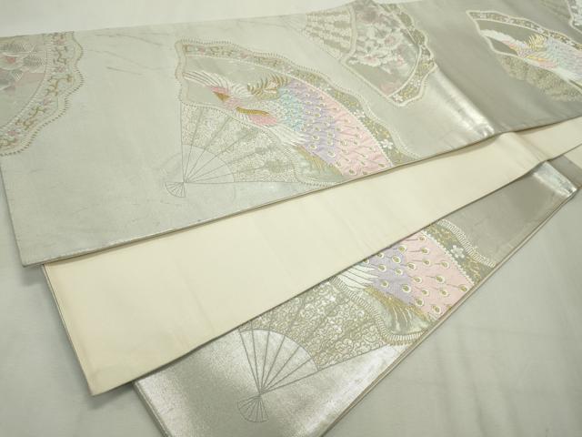 平和屋着物◎六通柄袋帯 唐織 扇面孔雀花文 金銀糸 正絹 逸品 CAAV4371in