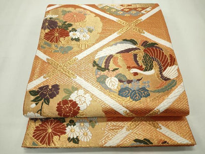 平和屋着物◎佐賀錦 六通柄袋帯 唐織 天井富鳥花文 金糸 正絹 逸品 CAAV4379in