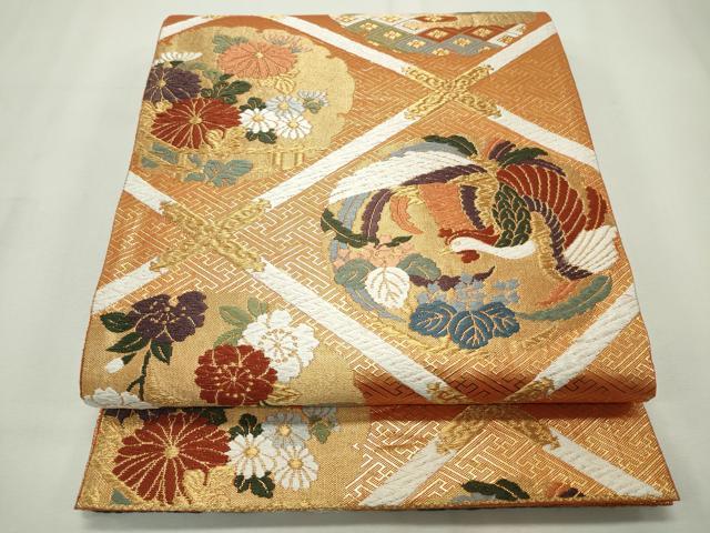 平和屋着物◎佐賀錦 六通柄袋帯 唐織 天井富鳥花文 金糸 正絹 逸品 CAAV4379in