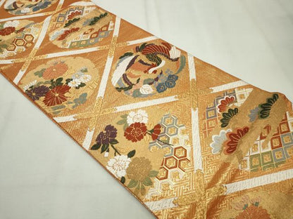 平和屋着物◎佐賀錦 六通柄袋帯 唐織 天井富鳥花文 金糸 正絹 逸品 CAAV4379in