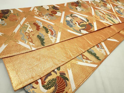 平和屋着物◎佐賀錦 六通柄袋帯 唐織 天井富鳥花文 金糸 正絹 逸品 CAAV4379in