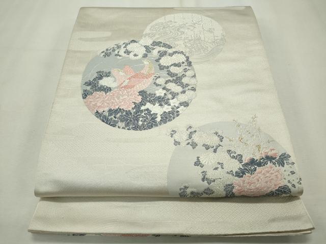 平和屋着物◎六通柄袋帯 唐織 花鳥丸文 金銀糸 正絹 逸品 CAAV4385in