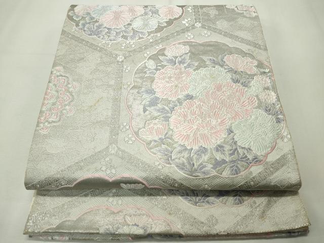 平和屋着物◎六通柄袋帯　唐織　亀甲草花文　銀糸　正絹　逸品　CAAV4388in