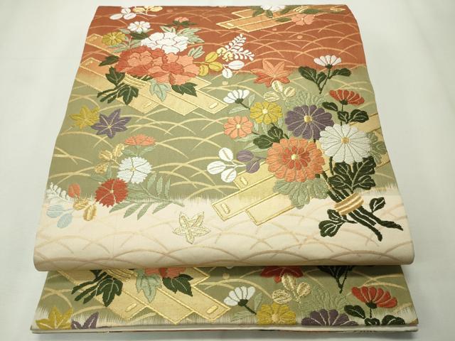 平和屋着物◎六通柄袋帯　唐織　能衣小花文　金糸　正絹　逸品　CAAV4390in