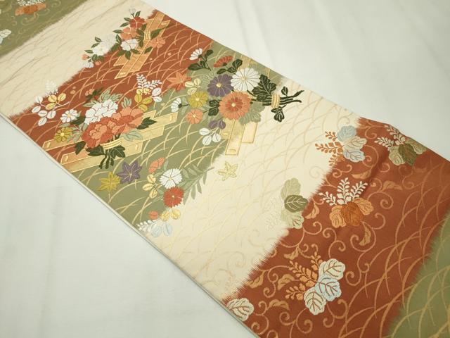 平和屋着物◎六通柄袋帯　唐織　能衣小花文　金糸　正絹　逸品　CAAV4390in