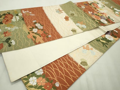 平和屋着物◎六通柄袋帯　唐織　能衣小花文　金糸　正絹　逸品　CAAV4390in