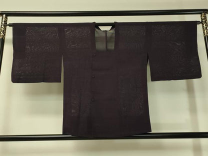 平和屋着物▽道行コート スリーシーズン 春夏秋 塵除け 絽 霞紋紗 深紫色 正絹 逸品 CAAV4404vp