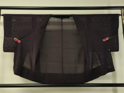 平和屋着物▽道行コート スリーシーズン 春夏秋 塵除け 絽 霞紋紗 深紫色 正絹 逸品 CAAV4404vp