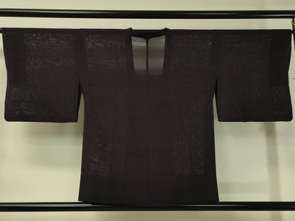 平和屋着物▽道行コート スリーシーズン 春夏秋 塵除け 絽 霞紋紗 深紫色 正絹 逸品 CAAV4404vp