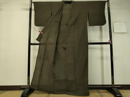 平和屋着物＊夏物 小千谷ちぢみ 赤墨色 麻 逸品 CAAV4651vp