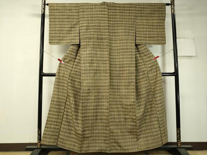 平和屋着物●上質な紬 格子柄 正絹 逸品 CAAV4705vp