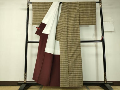 平和屋着物●上質な紬 格子柄 正絹 逸品 CAAV4705vp