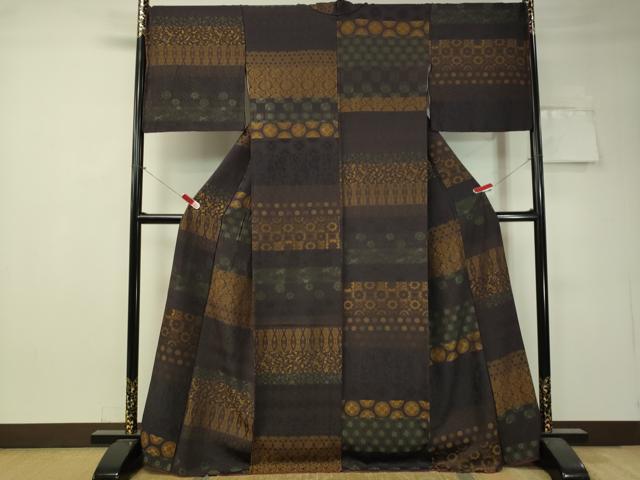 平和屋着物●極上　お召　横段吉祥花文　正絹　逸品　CAAV4708vp