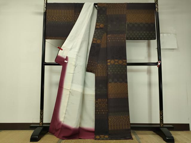 平和屋着物●極上　お召　横段吉祥花文　正絹　逸品　CAAV4708vp