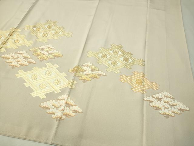 平和屋着物●豪華色留袖　駒刺繍　籬菱花松文　金彩　正絹　逸品　CAAV4714vp