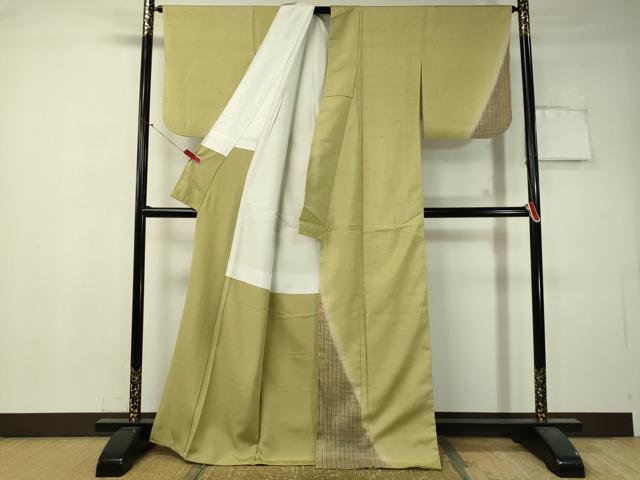 平和屋着物●訪問着　紬地　格子柄　正絹　逸品　CAAV4748vp