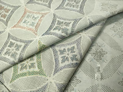 平和屋着物●都喜ヱ門 本場大島紬 訪問着 中国三大刺繍 スワトウ刺繍 白大島 9マルキ 七宝花文 藤絹織物謹製 正絹 逸品 CAAV4759vp