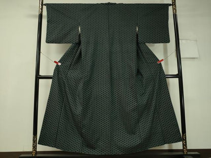 平和屋着物●上質な小紋　紬地　籠目文様　正絹　逸品　CAAV4765vp