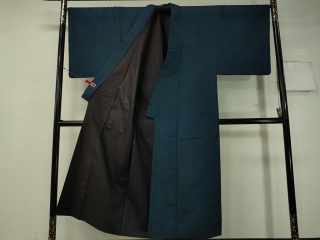 平和屋着物●男性 紬 アンサンブル 留紺色 正絹 逸品 CAAV4776vp