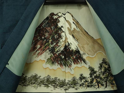 平和屋着物●男性 紬 アンサンブル 留紺色 正絹 逸品 CAAV4776vp