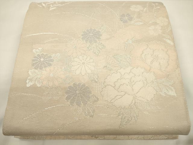平和屋着物＊夏物 六通柄袋帯 草花文 銀糸 正絹 逸品 CAAV5066eg
