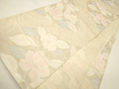 平和屋着物＊夏物 六通柄袋帯 流水草花文 銀糸 正絹 逸品 CAAV5070eg