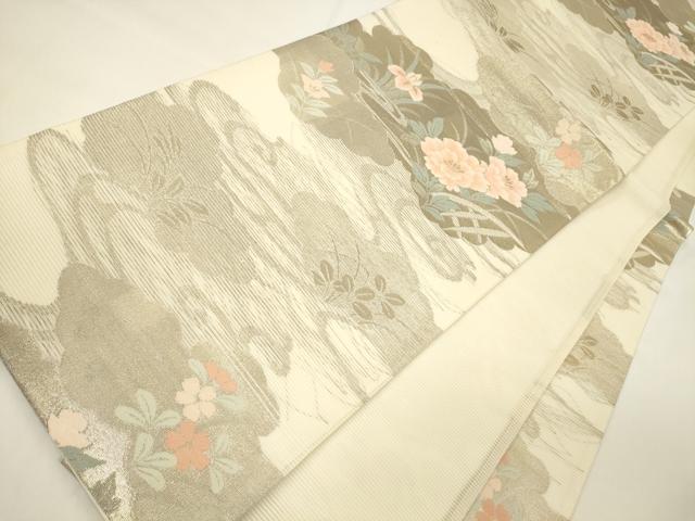 平和屋着物＊夏物 六通柄袋帯 雲重ね流水草花文 金糸 正絹 逸品 CAAV5077eg