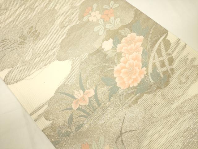 平和屋着物＊夏物 六通柄袋帯 雲重ね流水草花文 金糸 正絹 逸品 CAAV5077eg