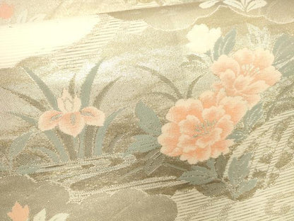 平和屋着物＊夏物 六通柄袋帯 雲重ね流水草花文 金糸 正絹 逸品 CAAV5077eg
