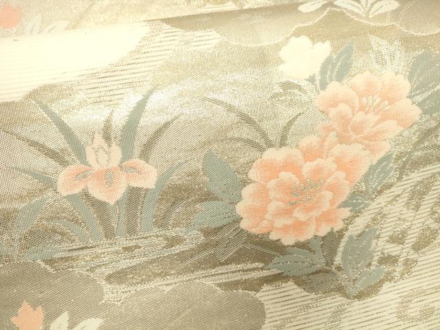平和屋着物＊夏物 六通柄袋帯 雲重ね流水草花文 金糸 正絹 逸品 CAAV5077eg