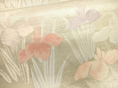 平和屋着物＊夏物　六通柄袋帯　流水草花文　銀糸　正絹　逸品　CAAV5082eg