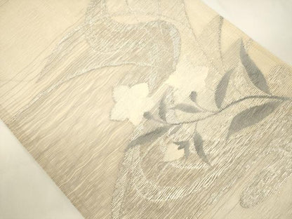 平和屋着物＊夏物　太鼓柄袋帯　横段流水草花文　銀糸　正絹　逸品　CAAV5088eg