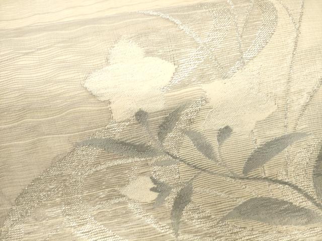 平和屋着物＊夏物　太鼓柄袋帯　横段流水草花文　銀糸　正絹　逸品　CAAV5088eg