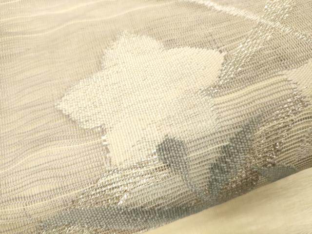 平和屋着物＊夏物　太鼓柄袋帯　横段流水草花文　銀糸　正絹　逸品　CAAV5088eg
