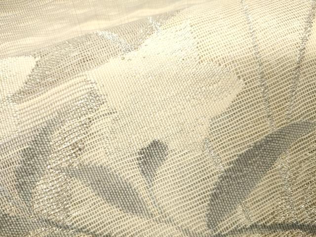 平和屋着物＊夏物　太鼓柄袋帯　横段流水草花文　銀糸　正絹　逸品　CAAV5088eg
