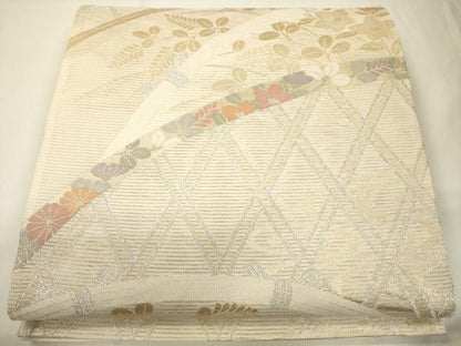 平和屋着物＊夏物 六通柄袋帯 籬流水草花文 金銀糸 正絹 逸品 CAAV5112eg
