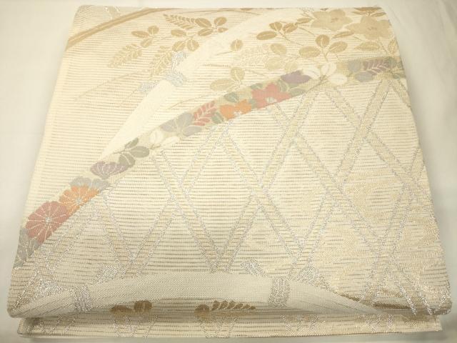 平和屋着物＊夏物 六通柄袋帯 籬流水草花文 金銀糸 正絹 逸品 CAAV5112eg