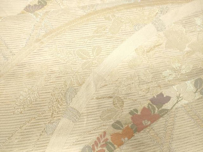 平和屋着物＊夏物 六通柄袋帯 籬流水草花文 金銀糸 正絹 逸品 CAAV5112eg