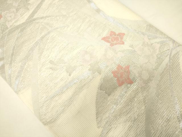 平和屋着物＊夏物 六通柄袋帯 地紙重ね草花文 銀糸 正絹 逸品 CAAV5131eg