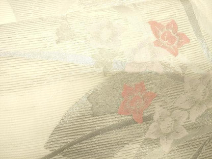 平和屋着物＊夏物 六通柄袋帯 地紙重ね草花文 銀糸 正絹 逸品 CAAV5131eg