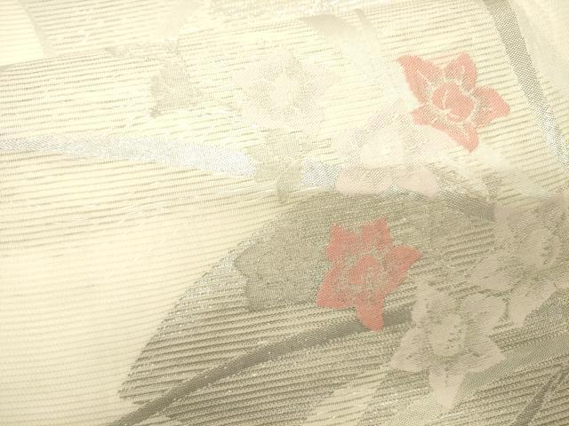 平和屋着物＊夏物 六通柄袋帯 地紙重ね草花文 銀糸 正絹 逸品 CAAV5131eg