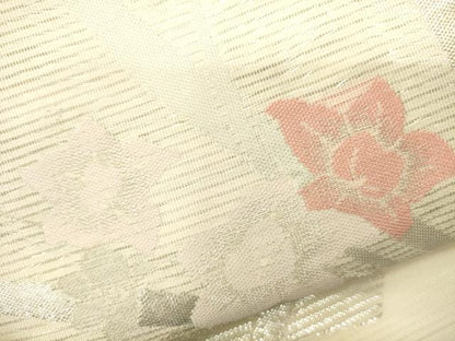 平和屋着物＊夏物 六通柄袋帯 地紙重ね草花文 銀糸 正絹 逸品 CAAV5131eg