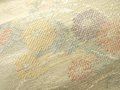 平和屋着物＊夏物 六通柄袋帯 流水草花文 金銀糸 正絹 逸品 CAAV5135eg