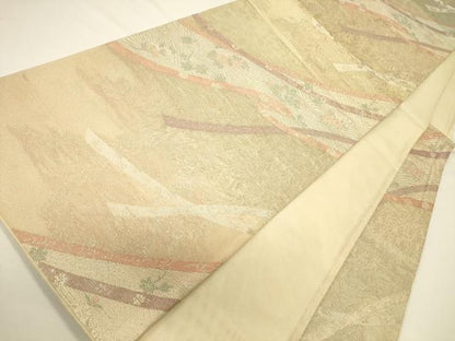平和屋着物＊夏物　六通柄袋帯　流水草花文　金糸　正絹　逸品　CAAV5146eg