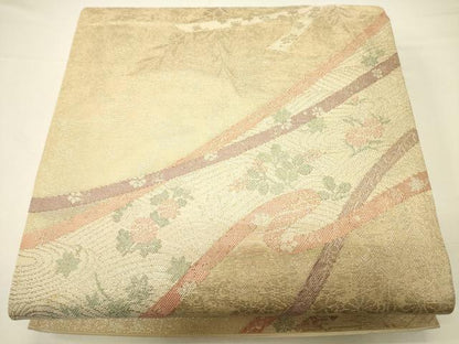 平和屋着物＊夏物　六通柄袋帯　流水草花文　金糸　正絹　逸品　CAAV5146eg